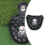 Maxbell PU Golf Mallet Putter Head Cover Rivet Skull Embroidery Headcover Black - Aladdin Shoppers