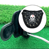 Maxbell PU Golf Mallet Putter Head Cover Rivet Skull Embroidery Headcover Black - Aladdin Shoppers