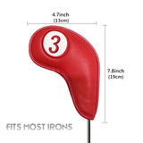 Maxbell 9 Pcs Set Golf Iron Head Covers Headcovers W/ No.Tag 3,4,5,6,7,8,9,S,P Red - Aladdin Shoppers