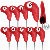 Maxbell 9 Pcs Set Golf Iron Head Covers Headcovers W/ No.Tag 3,4,5,6,7,8,9,S,P Red - Aladdin Shoppers