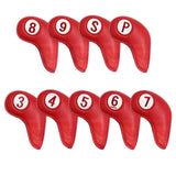 Maxbell 9 Pcs Set Golf Iron Head Covers Headcovers W/ No.Tag 3,4,5,6,7,8,9,S,P Red - Aladdin Shoppers