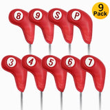 Maxbell 9 Pcs Set Golf Iron Head Covers Headcovers W/ No.Tag 3,4,5,6,7,8,9,S,P Red - Aladdin Shoppers