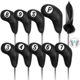 Maxbell 9 Pcs Set Golf Iron Head Covers Headcovers W/ No.Tag 3,4,5,6,7,8,9,S,P Black - Aladdin Shoppers