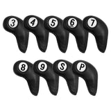 Maxbell 9 Pcs Set Golf Iron Head Covers Headcovers W/ No.Tag 3,4,5,6,7,8,9,S,P Black - Aladdin Shoppers