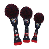 Maxbell 3x Knitted Padded Long Neck Golf Wood Cover American Eagle Pompom Design - Aladdin Shoppers