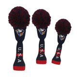 Maxbell 3x Knitted Padded Long Neck Golf Wood Cover American Eagle Pompom Design - Aladdin Shoppers