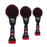 Maxbell 3x Knitted Padded Long Neck Golf Wood Cover American Eagle Pompom Design - Aladdin Shoppers