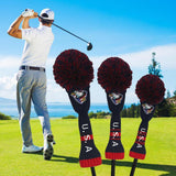 Maxbell 3x Knitted Padded Long Neck Golf Wood Cover American Eagle Pompom Design - Aladdin Shoppers