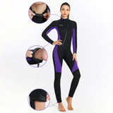 Maxbell Super Stretch Diving Wetsuit 3mm Neoprene Long Sleeve Front Zip Full Body WOMEN Purple M - Aladdin Shoppers