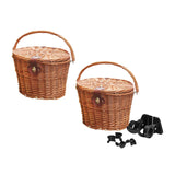 Maxbell Bike Front Basket Handcraft Accessories Storage Knitting with Lid Rattan Brown - Aladdin Shoppers