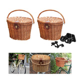 Maxbell Bike Front Basket Handcraft Accessories Storage Knitting with Lid Rattan Brown - Aladdin Shoppers