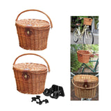 Maxbell Bike Front Basket Handcraft Accessories Storage Knitting with Lid Rattan Brown - Aladdin Shoppers