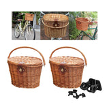 Maxbell Bike Front Basket Handcraft Accessories Storage Knitting with Lid Rattan Brown - Aladdin Shoppers
