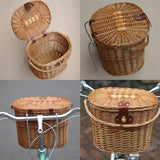 Maxbell Bike Front Basket Handcraft Accessories Storage Knitting with Lid Rattan Brown - Aladdin Shoppers