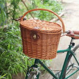 Maxbell Bike Front Basket Handcraft Accessories Storage Knitting with Lid Rattan Brown - Aladdin Shoppers