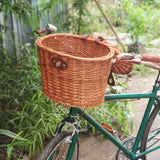 Maxbell Bike Front Basket Handcraft Accessories Storage Knitting with Lid Rattan Brown - Aladdin Shoppers