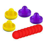 Maxbell 4 Air Hockey Pushers and 8 Pucks 2.5 inch Pucks for Family Game Tables Party Yellow and Violet