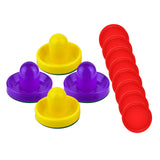 Maxbell 4 Air Hockey Pushers and 8 Pucks 2.5 inch Pucks for Family Game Tables Party Yellow and Violet