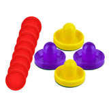 Maxbell 4 Air Hockey Pushers and 8 Pucks 2.5 inch Pucks for Family Game Tables Party Yellow and Violet