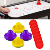 Maxbell 4 Air Hockey Pushers and 8 Pucks 2.5 inch Pucks for Family Game Tables Party Yellow and Violet