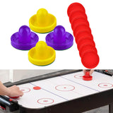 Maxbell 4 Air Hockey Pushers and 8 Pucks 2.5 inch Pucks for Family Game Tables Party Yellow and Violet