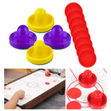 Maxbell 4 Air Hockey Pushers and 8 Pucks 2.5 inch Pucks for Family Game Tables Party Yellow and Violet