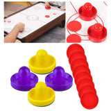 Maxbell 4 Air Hockey Pushers and 8 Pucks 2.5 inch Pucks for Family Game Tables Party Yellow and Violet