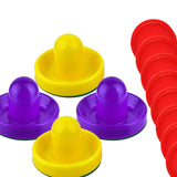 Maxbell 4 Air Hockey Pushers and 8 Pucks 2.5 inch Pucks for Family Game Tables Party Yellow and Violet