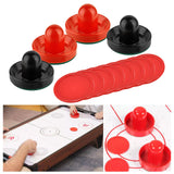 Maxbell 4 Air Hockey Pushers and 8 Pucks 2.5 inch Pucks for Family Game Tables Party Black and Red