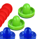 Maxbell 4 Air Hockey Pushers and 8 Pucks 2.5 inch Pucks for Family Game Tables Party Blue and Green