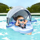 Maxbell Baby Swimming Float with Canopy Soft Waist Swimming Ring for Baby Boys Girls Blue