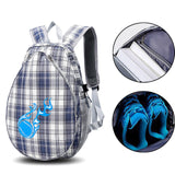 Tennis Backpack Fitness Sport Badminton Bag for Pickleball Badminton Racquet Gray Plaid