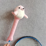 Badminton Racket Handle Cover with Drawstring Absorbent Knitted Stuffed Doll Pink