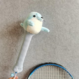 Badminton Racket Handle Cover with Drawstring Absorbent Knitted Stuffed Doll Blue