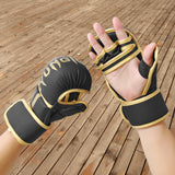 Boxing Gloves Exercise Training Sparring Gloves for Grappling Sanda Sparring Black Gold M