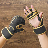 Boxing Gloves Exercise Training Sparring Gloves for Grappling Sanda Sparring Black Gold M