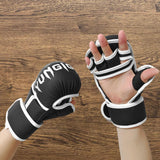 Boxing Gloves Exercise Training Sparring Gloves for Grappling Sanda Sparring Black White M