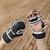 Boxing Gloves Exercise Training Sparring Gloves for Grappling Sanda Sparring Black White M