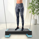 Aerobic Exercise Step Platform Adjustable with Resistance Bands for Home Gym Blue Black