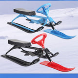 Snow Sled with Steering Wheel Brake Gift Ski Sled Slider for Children Adults Red