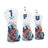 3Pcs Wood Headcovers Driver Fairway Wood Hybrid Golf Club Head Covers White