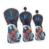 3Pcs Wood Headcovers Driver Fairway Wood Hybrid Golf Club Head Covers Black