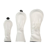 3Pcs Golf Head Cover PU Leather Golf Wood Headcover for Outdoor Adults Gifts White