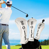 3Pcs Golf Head Cover PU Leather Golf Wood Headcover for Outdoor Adults Gifts White