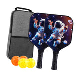 Kids Pickleball Paddles Birthday Gift Play Professional Portable Fun 4 Balls Blue Black Stars