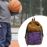 Basketball Backpack Sports Accessories Storage Bag for Swim Football Outdoor Khaki with Purple