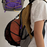 Basketball Backpack Sports Accessories Storage Bag for Swim Football Outdoor Khaki with Purple