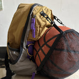 Basketball Backpack Sports Accessories Storage Bag for Swim Football Outdoor Khaki with Purple