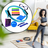 Maxbell 12Pcs Pilates Ring Circle and Ball Kit Portable Stretching Strap for Workout Blue