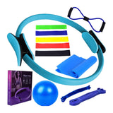 Maxbell 12Pcs Pilates Ring Circle and Ball Kit Portable Stretching Strap for Workout Blue